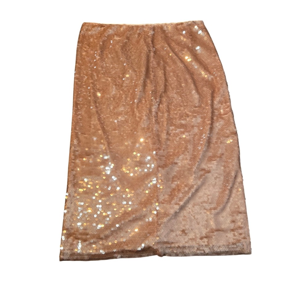 Tanya Taylor Sequin Midi Skirt Womens 16 Copper Rose Gold High Waist Glitz